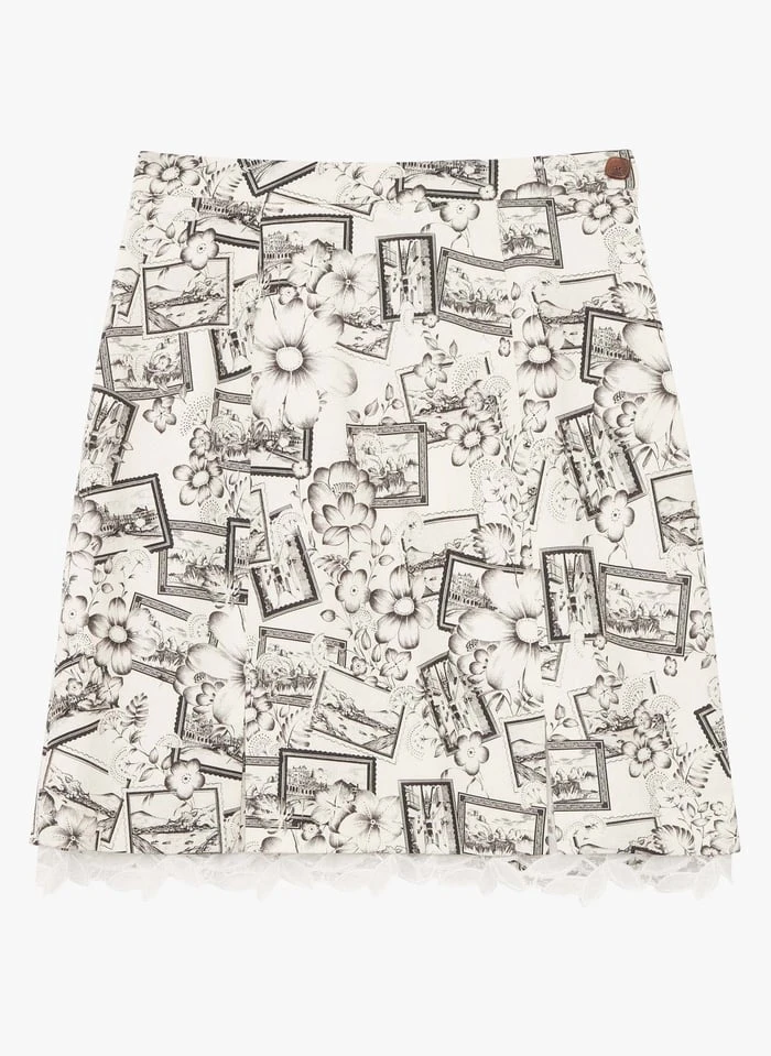 Tara Jarmon JULES - Jupe Courte à Imprimé Postcard En Coton | Blanc 1 Tara Jarmon JULES - Jupe Courte à Imprimé Postcard En Coton | Blanc