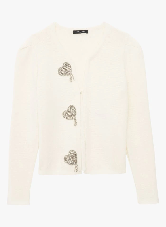 Tara Jarmon GLENN - Gilet à Couers Brodés En Coton Mélangé | Blanc 3 Tara Jarmon GLENN - Gilet à Couers Brodés En Coton Mélangé | Blanc – Image 3