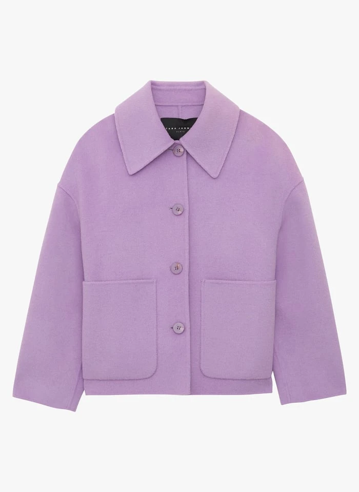 Tara Jarmon MADRID - Manteau Court Ample En Laine Mélangée | Violet 3 Tara Jarmon MADRID - Manteau Court Ample En Laine Mélangée | Violet – Image 3