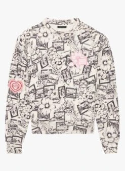 Tara Jarmon PAOLO - Sweatshirt Col Rond En Coton Mélangé Imprimé | Gris -Place 4045243