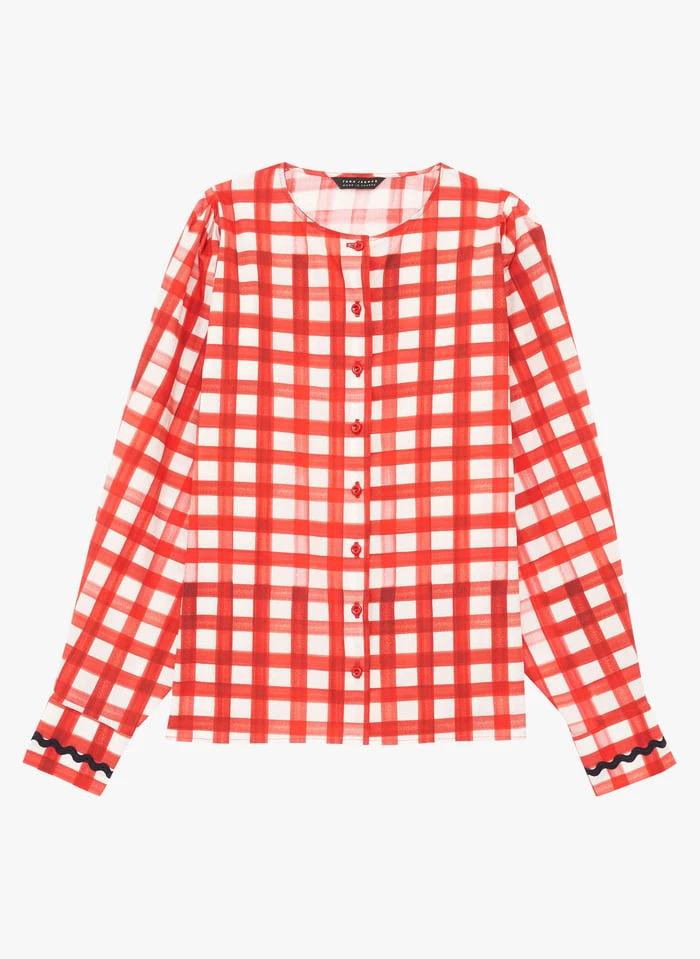 Tara Jarmon CORAIL - Chemise Col Rond En Popeline De Coton Vichy | Rouge 2 Tara Jarmon CORAIL - Chemise Col Rond En Popeline De Coton Vichy | Rouge – Image 2