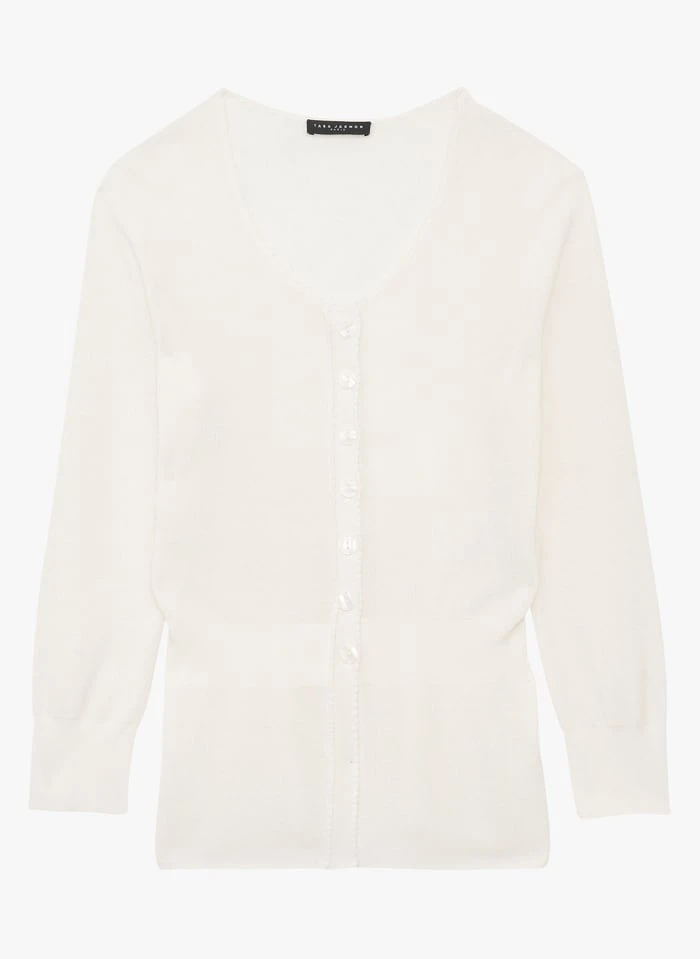 Tara Jarmon GAETAN - Gilet Col Rond En Coton | Blanc 3 Tara Jarmon GAETAN - Gilet Col Rond En Coton | Blanc – Image 3