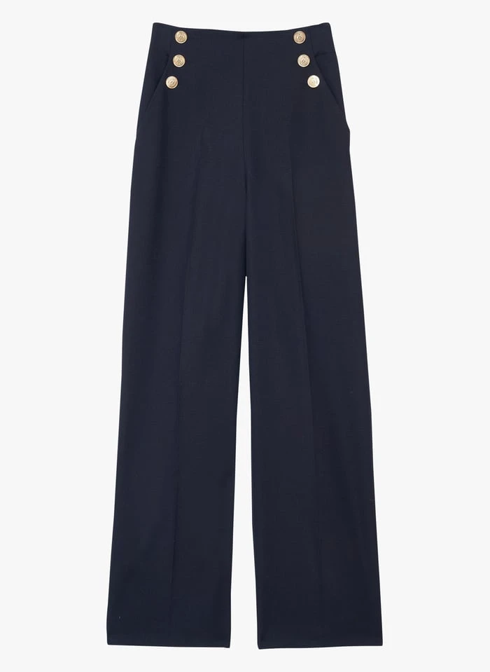 Tara Jarmon PILAR - Pantalon Large Taille Haute | Bleu 3 Tara Jarmon PILAR - Pantalon Large Taille Haute | Bleu – Image 3