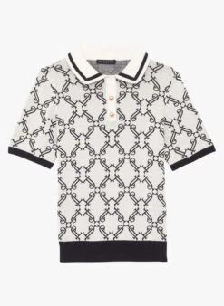 Tara Jarmon POMMERAIE - Pull Manches Courtes En Coton Extrafin Imprimé | Blanc -Place 4045601