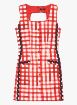 Tara Jarmon RAFF - Robe Courte Col Carré En Vichy | Rouge -Place 4045616