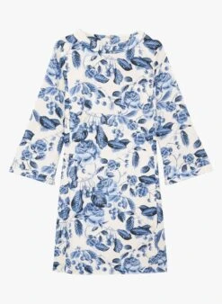Tara Jarmon RIVANNA - Robe Courte Col Bateau Imprimée Fleuri En Coton | Bleu -Place 4045622