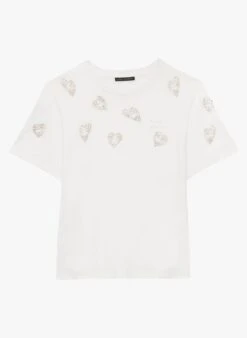 Tara Jarmon TARALOVE - Tee-shirt Col Rond En Coton Brodé | Blanc -Place 4045672