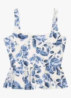 Tara Jarmon THYOA - Top Corset Col Carré En Coton Imprimé | Bleu -Place 4045677