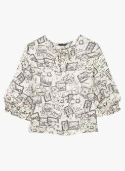 Tara Jarmon TABATA - Top Col Tunisien Imprimé | Blanc -Place 4045686