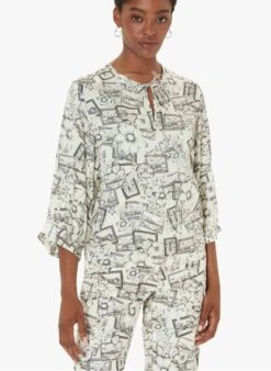 Tara Jarmon TABATA - Top Col Tunisien Imprimé | Blanc -Place 4047705