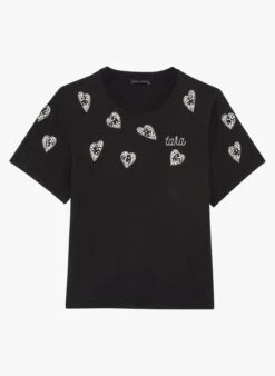 Tara Jarmon TARALOVE - Tee-shirt Col Rond En Coton Brodé | Noir -Place 4103343