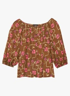 Tara Jarmon CUBA - Top Col Bateau Imprimé Floral | Marron -Place 4132318