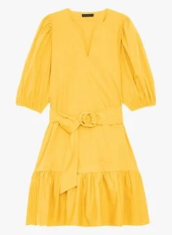 Tara Jarmon ROSABETTA - Robe Courte Col Tunisien En Coton Mélangé | Jaune