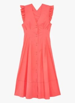 Tara Jarmon RIBES - Robe Midi Col V En Coton Mélangé | Rose