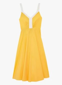 Tara Jarmon RYVALA - Robe Midi Col V En Coton Stretch | Jaune