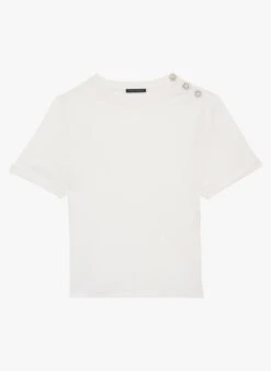 Tara Jarmon TARA - Tee Shirt Col Rond Boutonné En Coton | Blanc 6 Tara Jarmon TARA - Tee Shirt Col Rond Boutonné En Coton | Blanc -Place 4132371