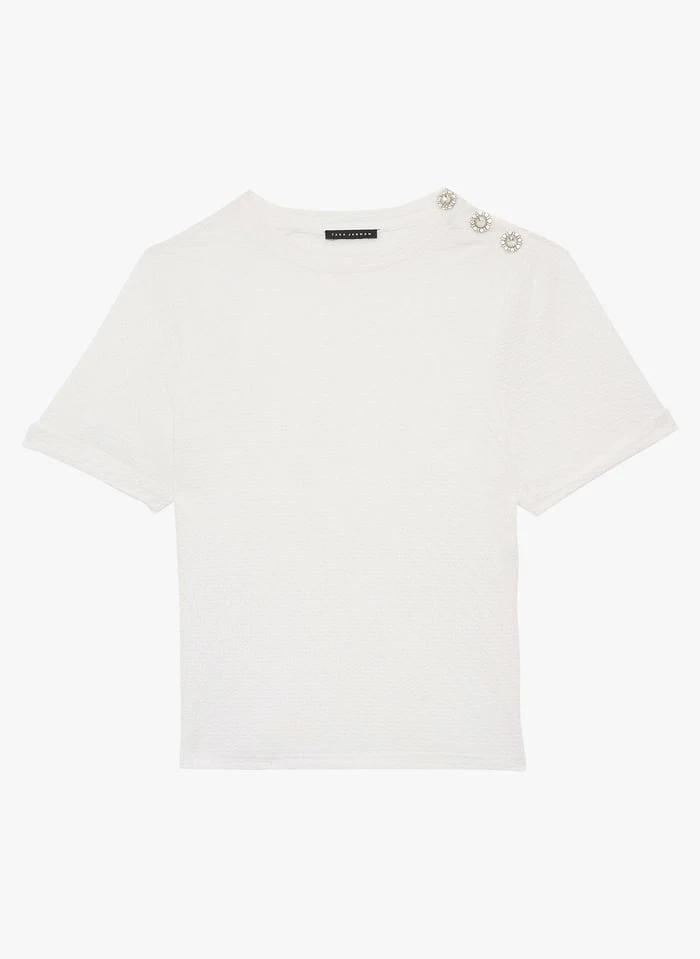 Tara Jarmon TARA - Tee Shirt Col Rond Boutonné En Coton | Blanc 3 Tara Jarmon TARA - Tee Shirt Col Rond Boutonné En Coton | Blanc – Image 3