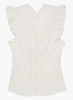 Tara Jarmon TAIO - Top Col V à Volants En Coton Mélangé | Blanc
