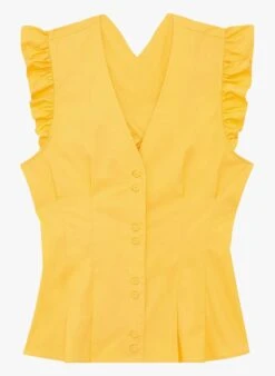 Tara Jarmon TAIO - Top Col V à Volants En Coton Mélangé | Jaune