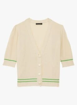 Tara Jarmon GUILLAUME - Cardigan Col V à Rayures En Coton | Blanc