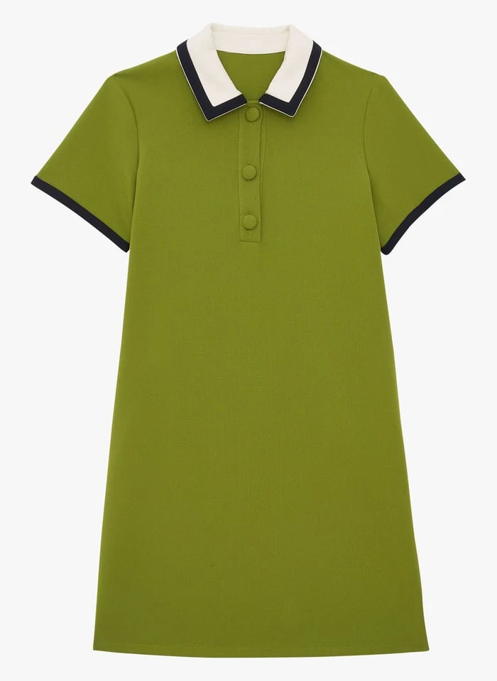 Tara Jarmon RITOURNELLE - Robe Polo Courte à Col Polo | Kaki 3 Tara Jarmon RITOURNELLE - Robe Polo Courte à Col Polo | Kaki – Image 3