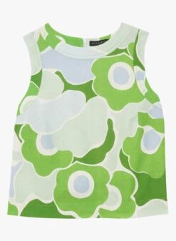 Tara Jarmon TEPEE - Top Col Rond Imprimé En Lin Mélangé | Vert -Place 4188932